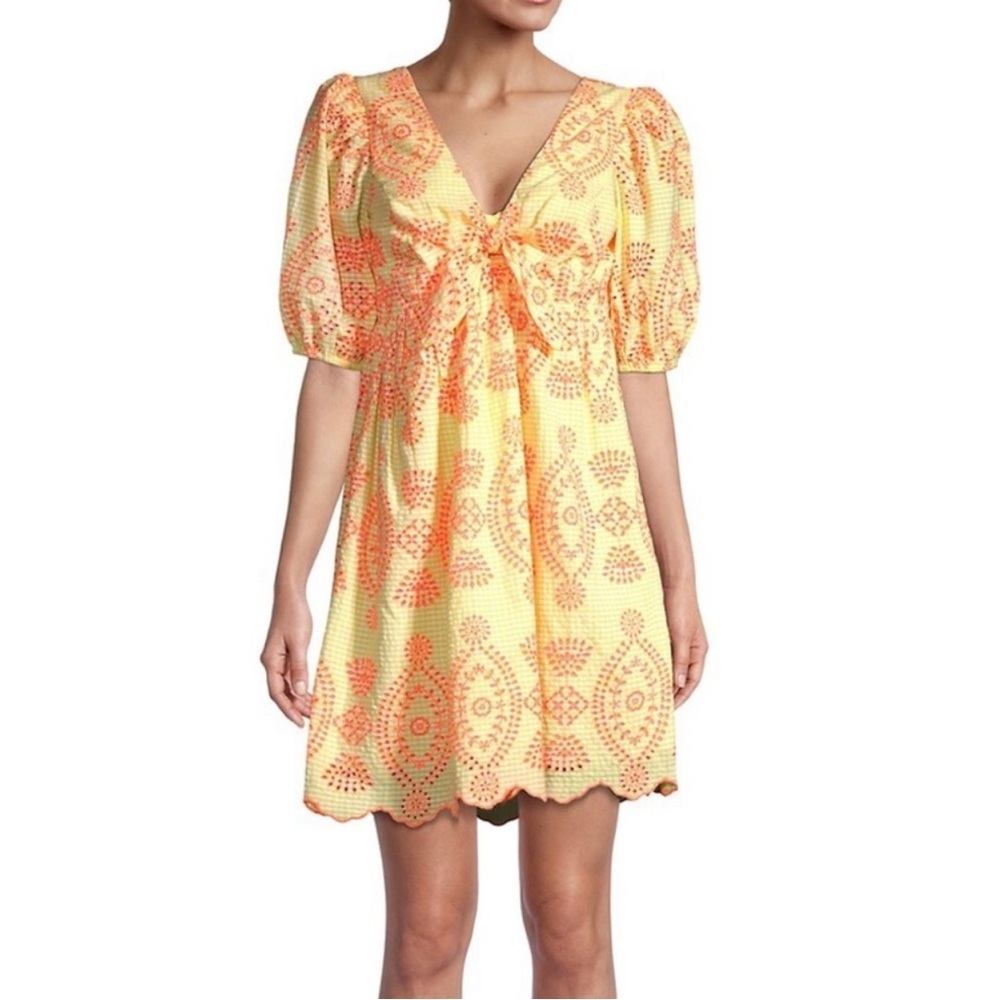 Lilly Pulitzer Yellow Sarafina Eyelet Babydoll Dress Size 4 Puff Sleeve Preppy